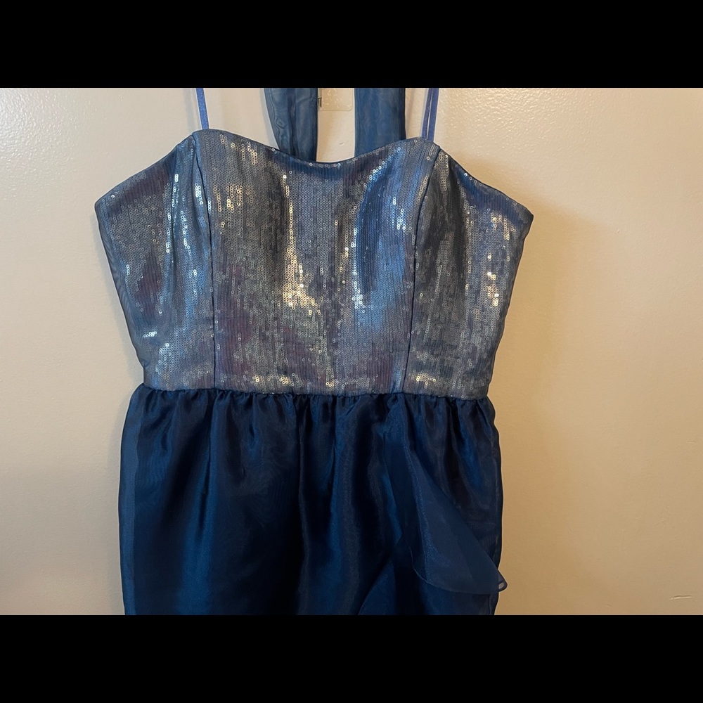 Aidan Mattox Size 14 Blue Beaded and Silk and Polyester Strapless dress🌸🌺🌷🥰